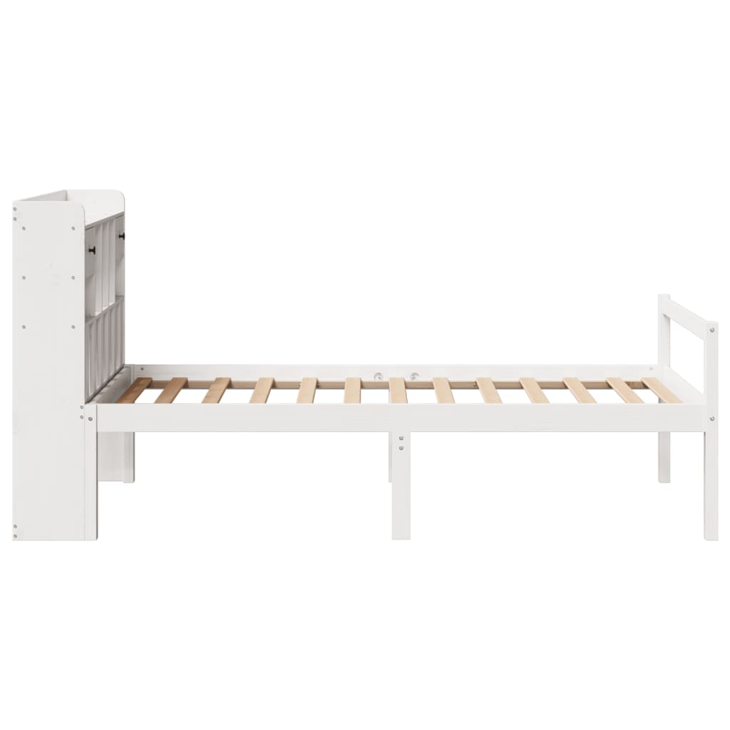 Massivholzbett mit Regal ohne Matratze Weiß 75x190 cm Kiefer