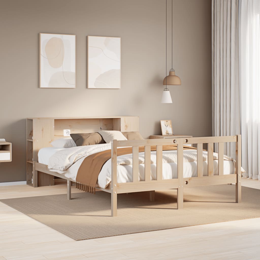 Massivholzbett mit Regal ohne Matratze 135x190 cm Kiefernholz