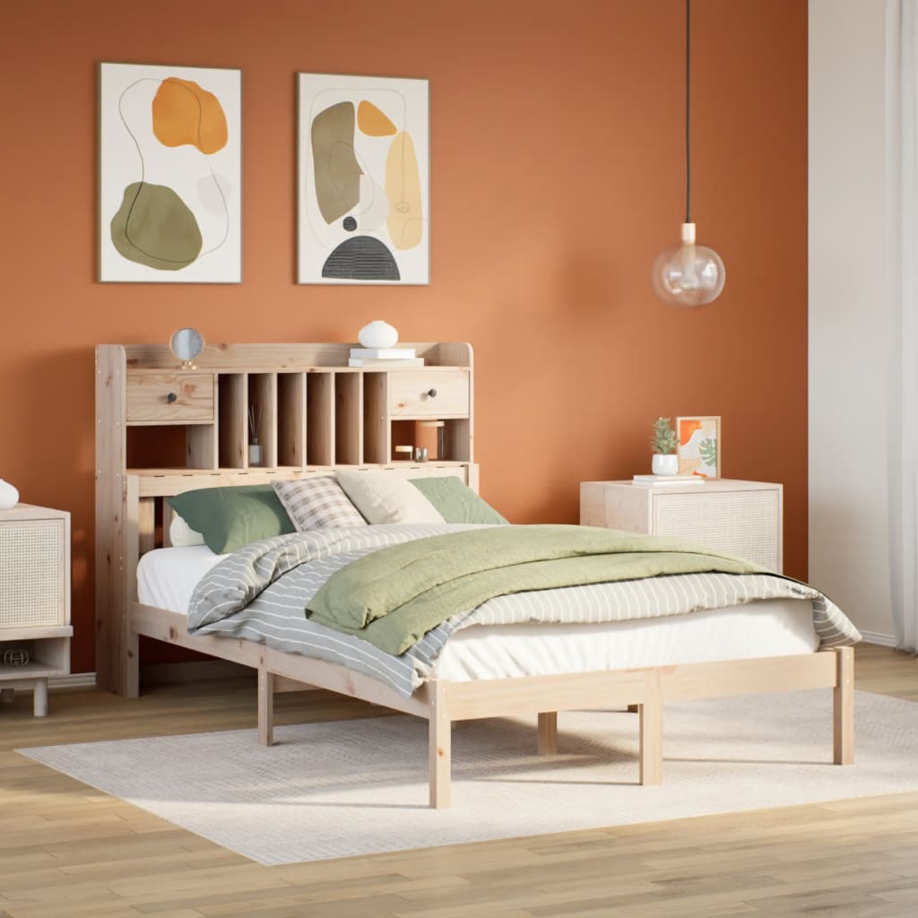 Massivholzbett mit Regal ohne Matratze 135x190 cm Kiefer