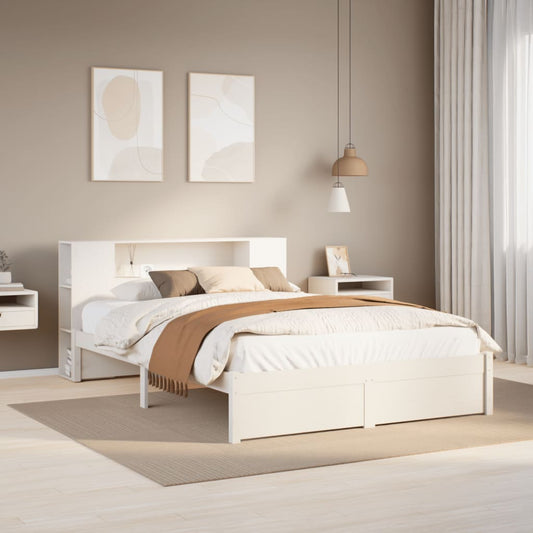 Lit en bois massif avec étagère sans matelas blanc 160x200 cm pin