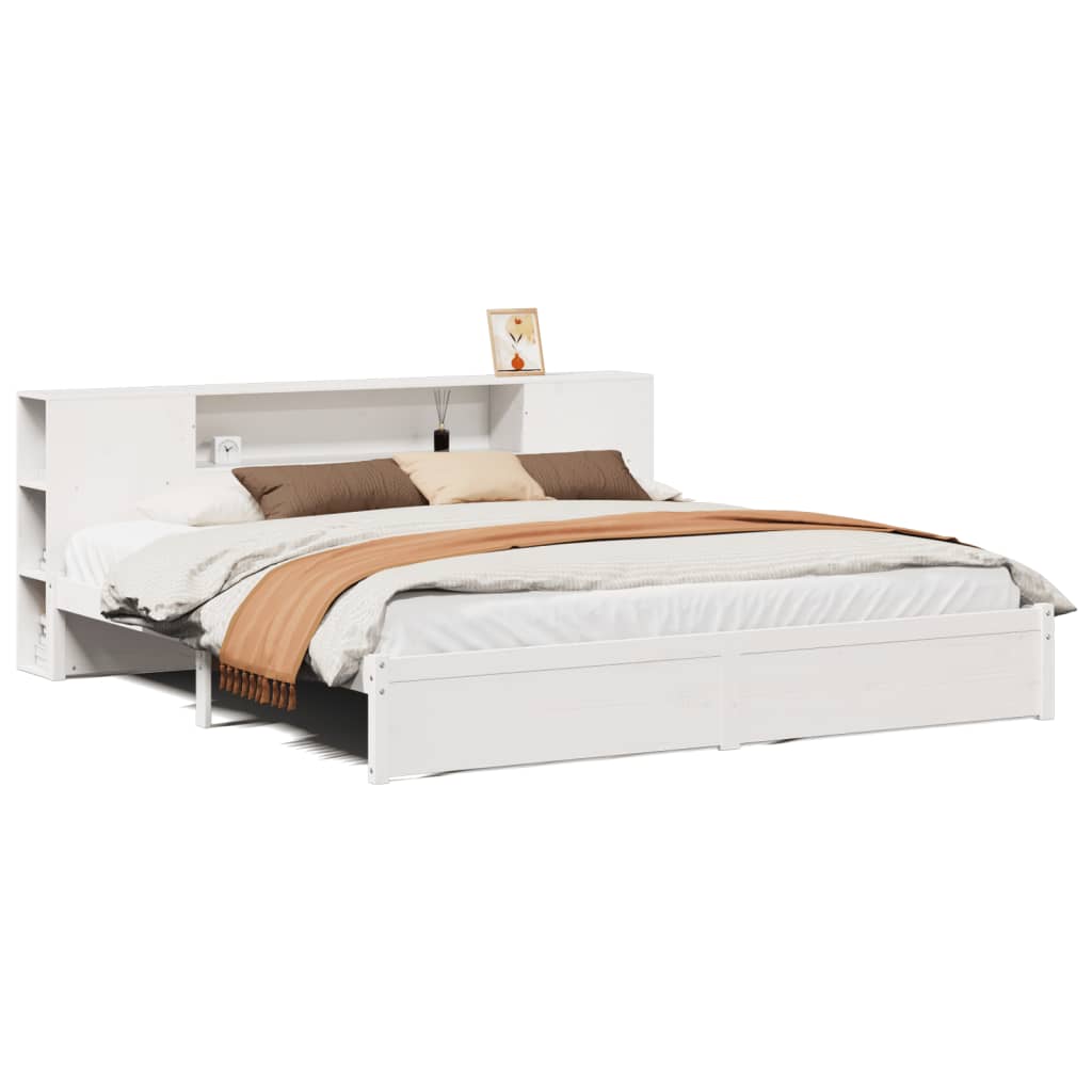 Lit en bois massif avec étagère sans matelas blanc 180x200 cm pin