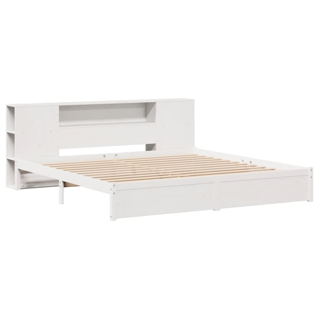 Lit en bois massif avec étagère sans matelas blanc 180x200 cm pin