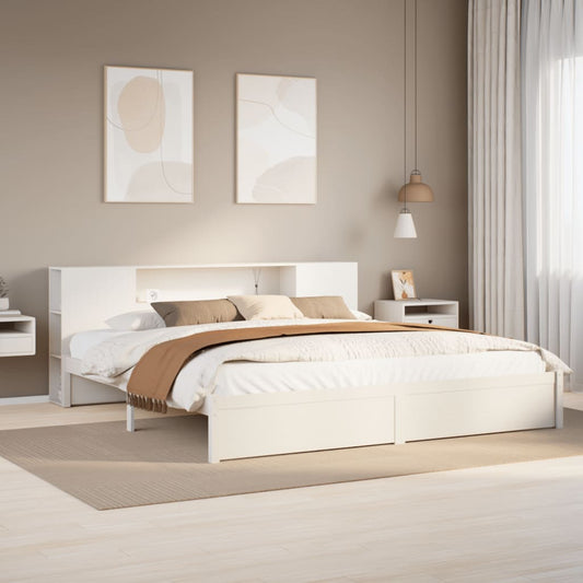 Lit en bois massif avec étagère sans matelas blanc 180x200 cm pin