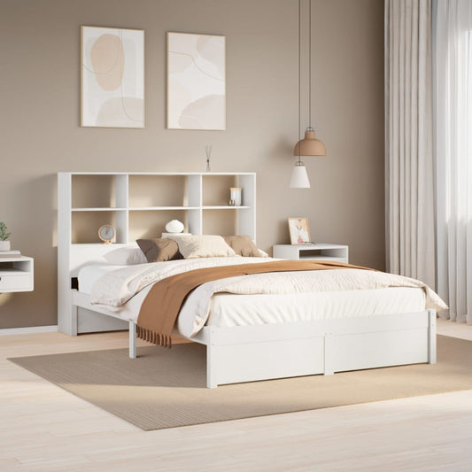 Lit en bois massif avec étagère sans matelas blanc 140x190 cm pin