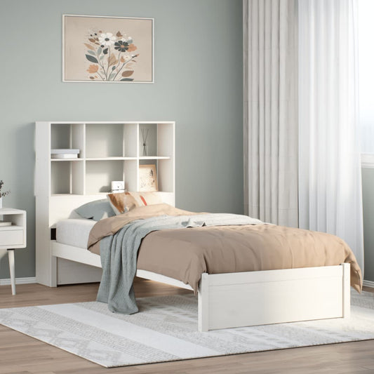 Lit en bois massif avec étagère sans matelas pin blanc 90x200 cm