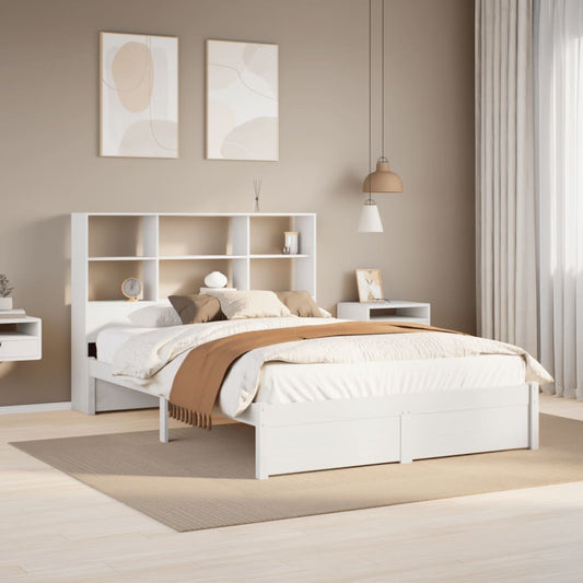 Lit en bois massif avec étagère sans matelas blanc 140x200 cm pin