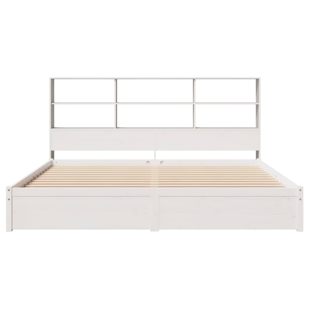Lit en bois massif avec étagère sans matelas blanc 180x200 cm pin