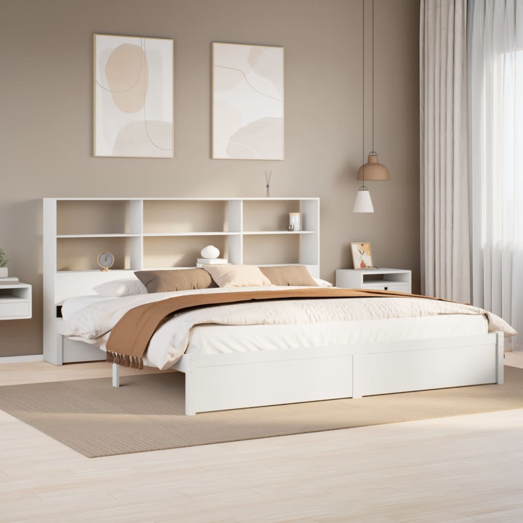 Lit en bois massif avec étagère sans matelas blanc 180x200 cm pin