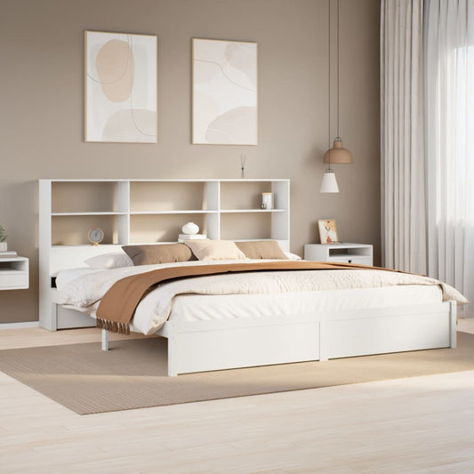 Lit en bois massif avec étagère sans matelas blanc 180x200 cm pin