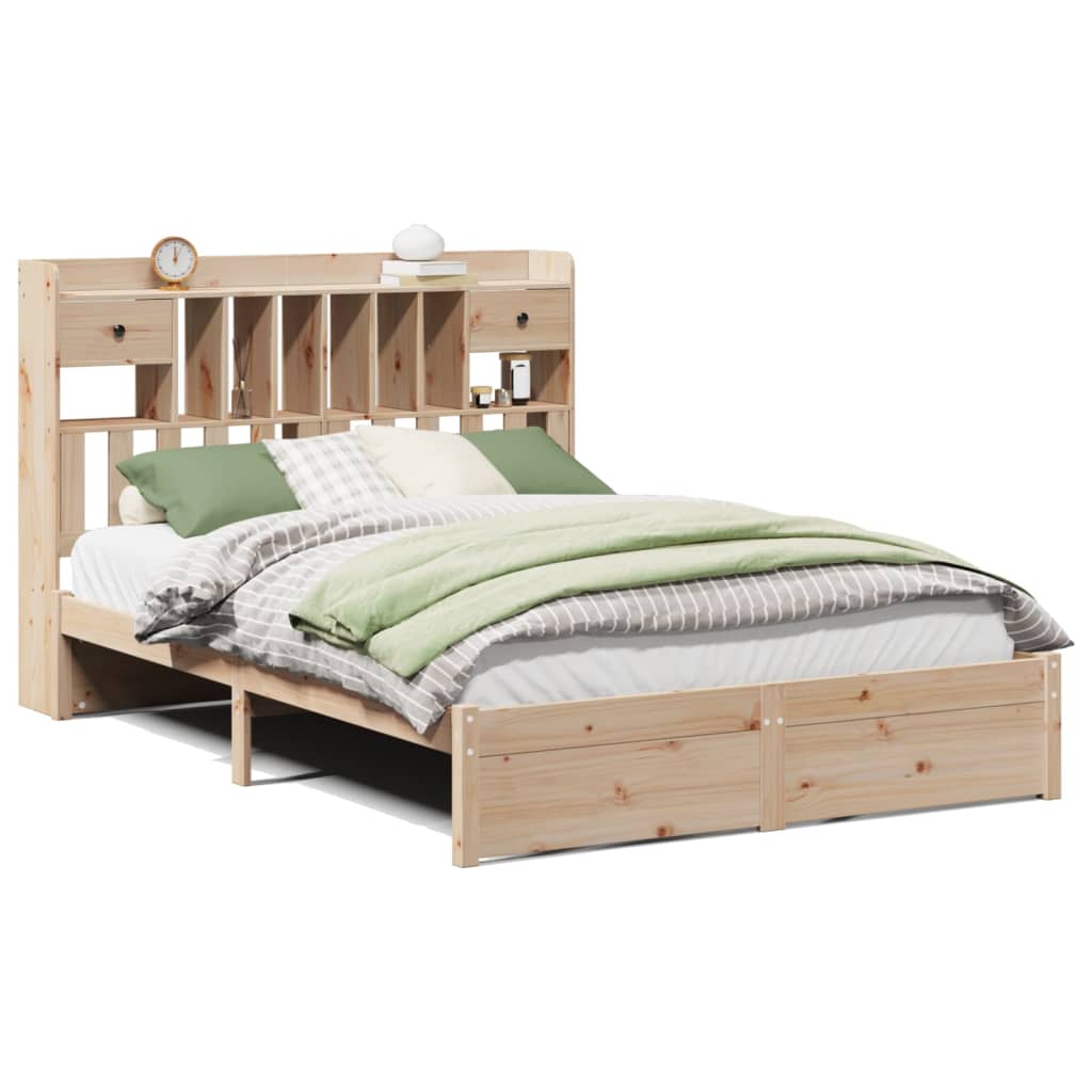 Lit en bois massif avec étagère sans matelas 140x190 cm pin