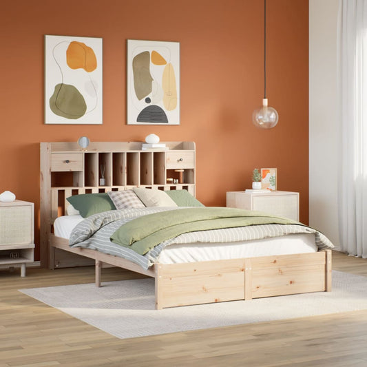 Lit en bois massif avec étagère sans matelas 140x190 cm pin