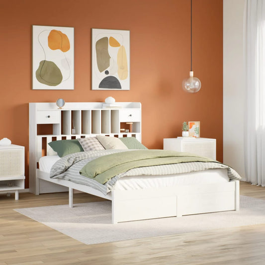 Lit en bois massif avec étagère sans matelas blanc 160x200 cm pin