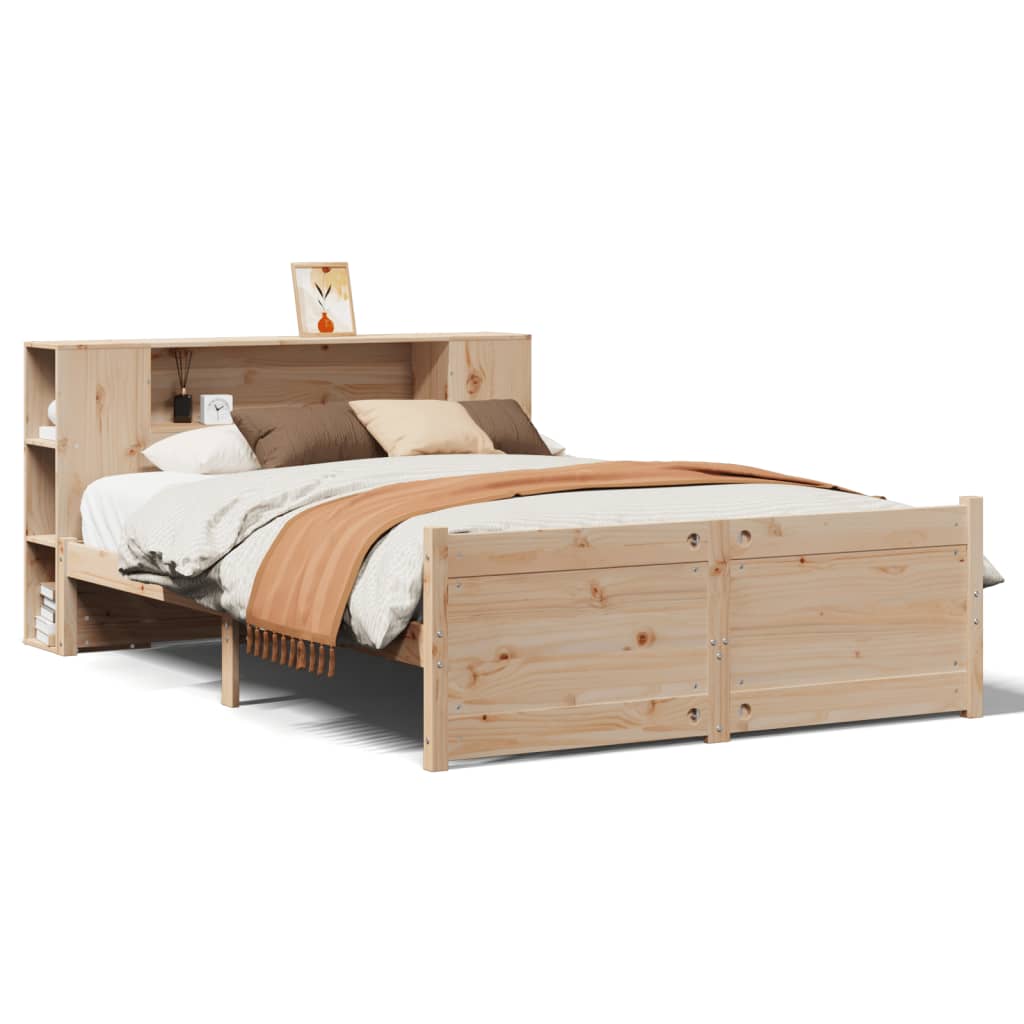 Massivholzbett mit Regal ohne Matratze 135x190 cm Kiefer