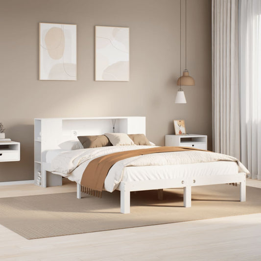 Lit en bois massif avec étagère sans matelas blanc 150x200 cm pin