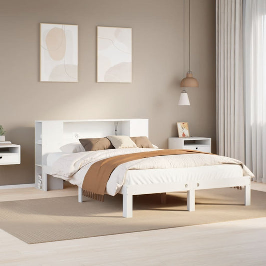 Lit en bois massif avec étagère sans matelas blanc 160x200 cm pin
