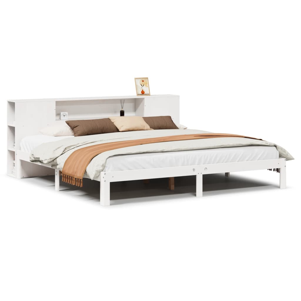 Lit en bois massif avec étagère sans matelas blanc 180x200 cm pin