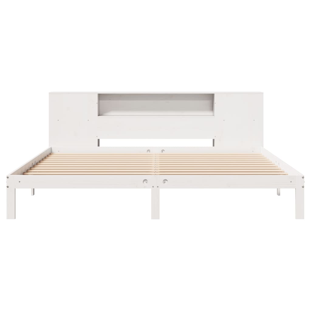 Lit en bois massif avec étagère sans matelas blanc 180x200 cm pin