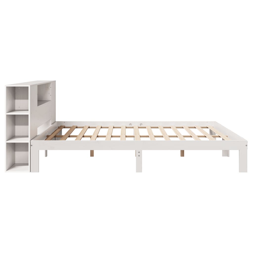 Lit en bois massif avec étagère sans matelas blanc 180x200 cm pin