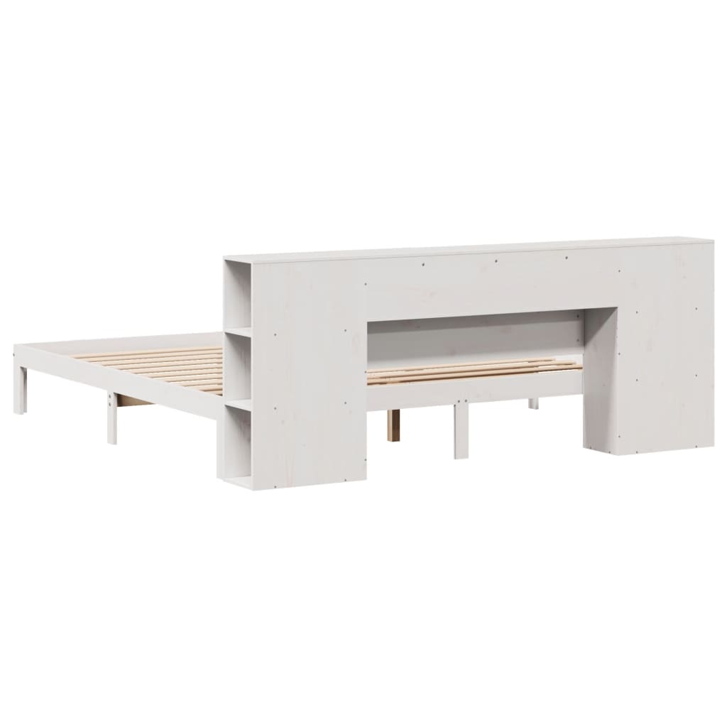 Lit en bois massif avec étagère sans matelas blanc 180x200 cm pin