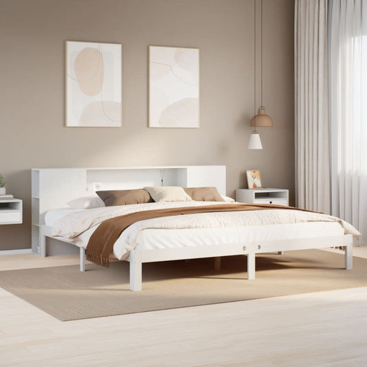 Lit en bois massif avec étagère sans matelas blanc 180x200 cm pin
