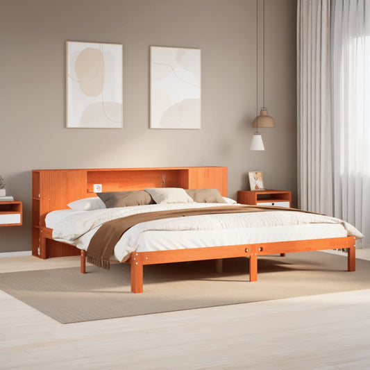 Lit en bois massif avec étagère sans matelas, marron ciré, 180x200 cm