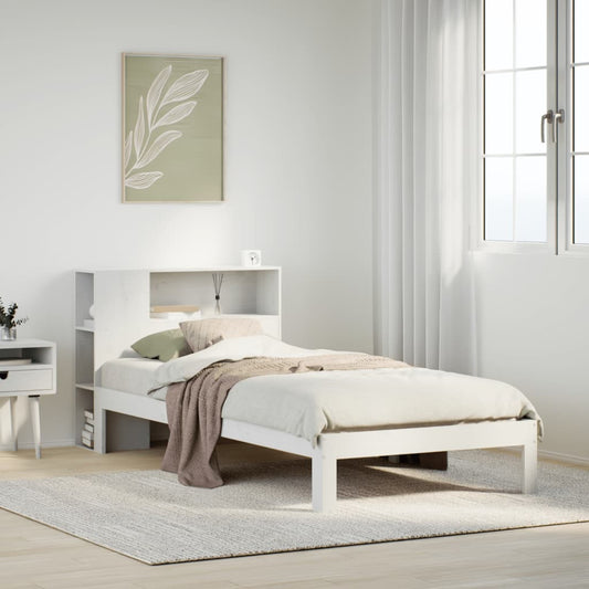 Lit en bois massif avec étagère sans matelas pin blanc 100x200 cm