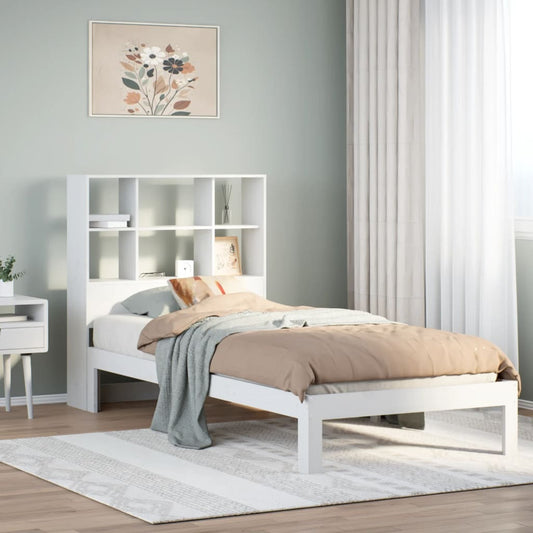 Lit en bois massif avec étagère sans matelas pin blanc 90x200 cm
