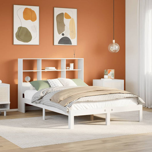 Lit en bois massif avec étagère sans matelas blanc 140x200 cm pin