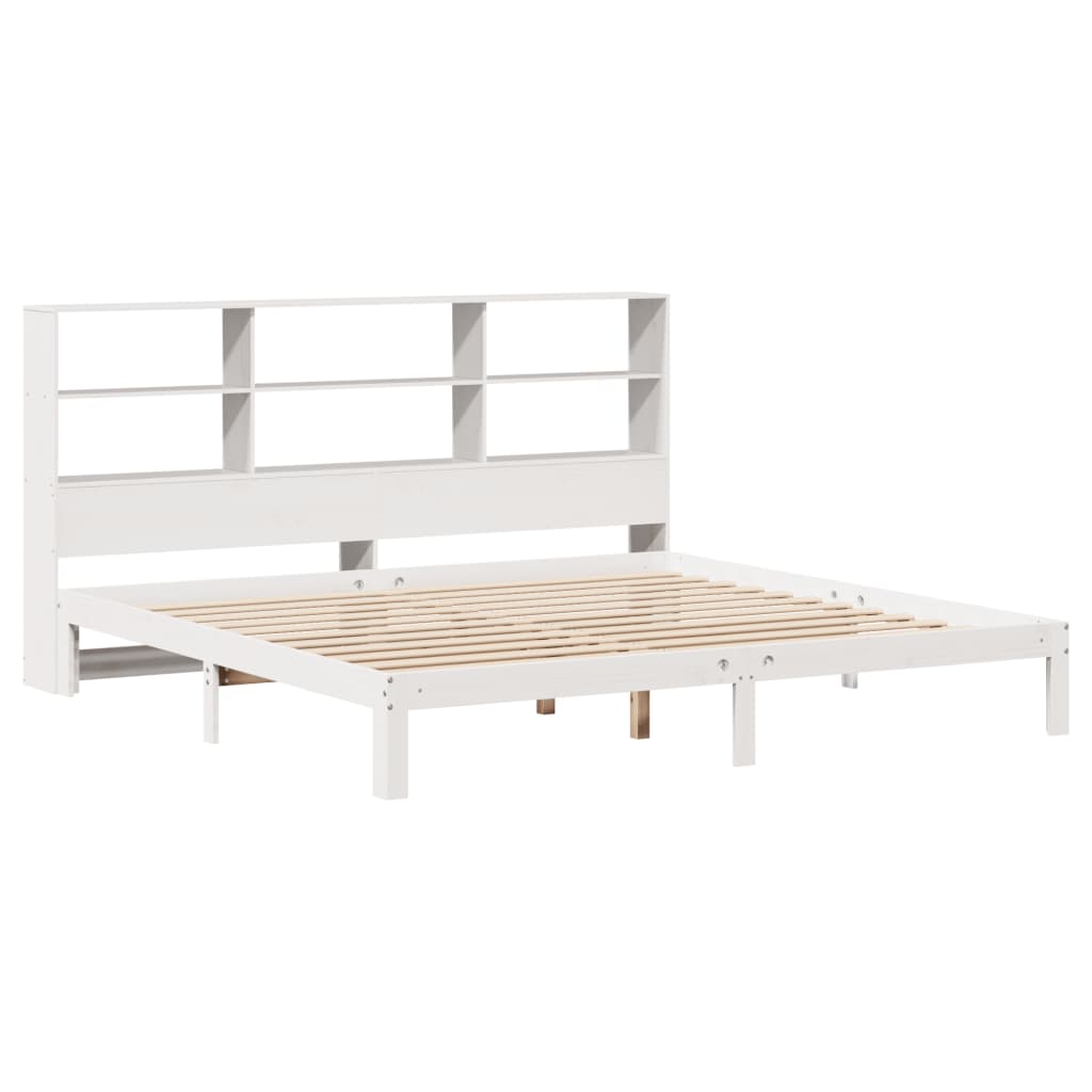 Lit en bois massif avec étagère sans matelas blanc 180x200 cm pin