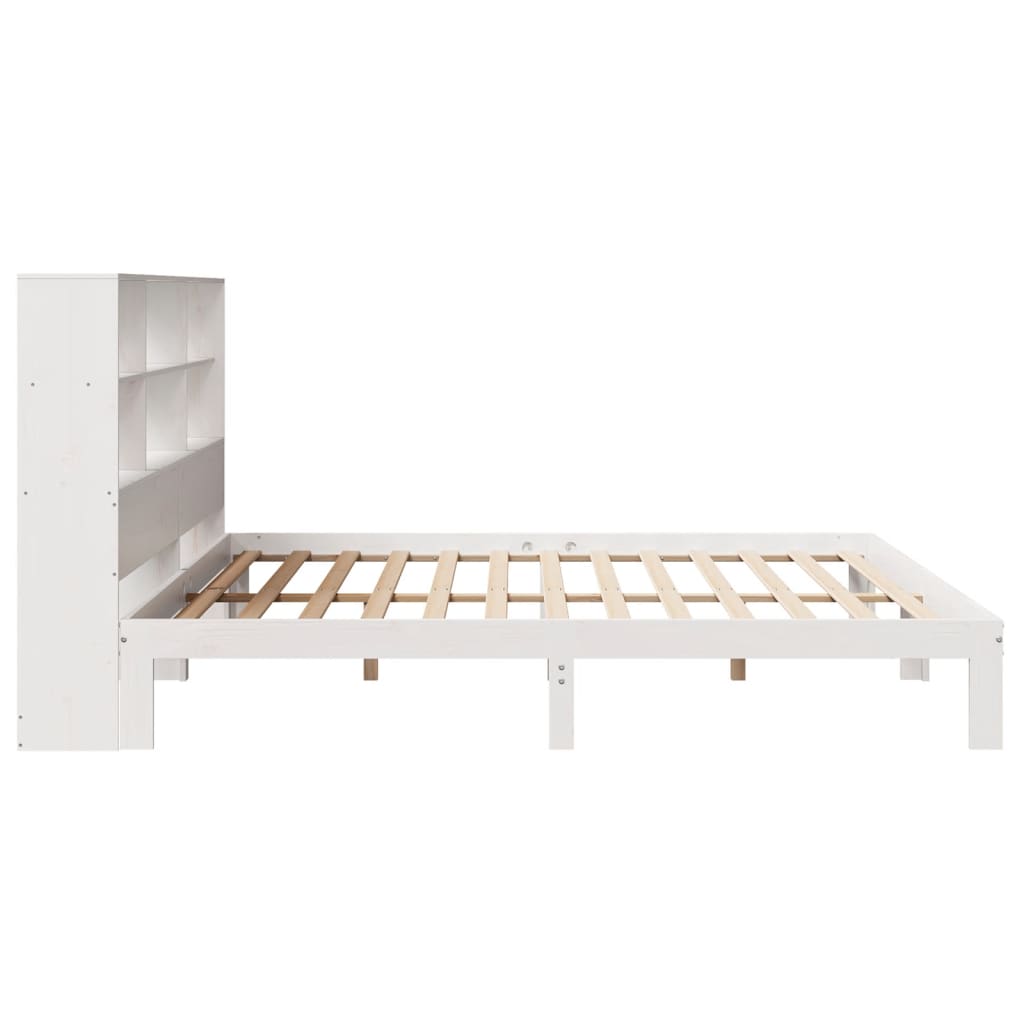 Lit en bois massif avec étagère sans matelas blanc 180x200 cm pin