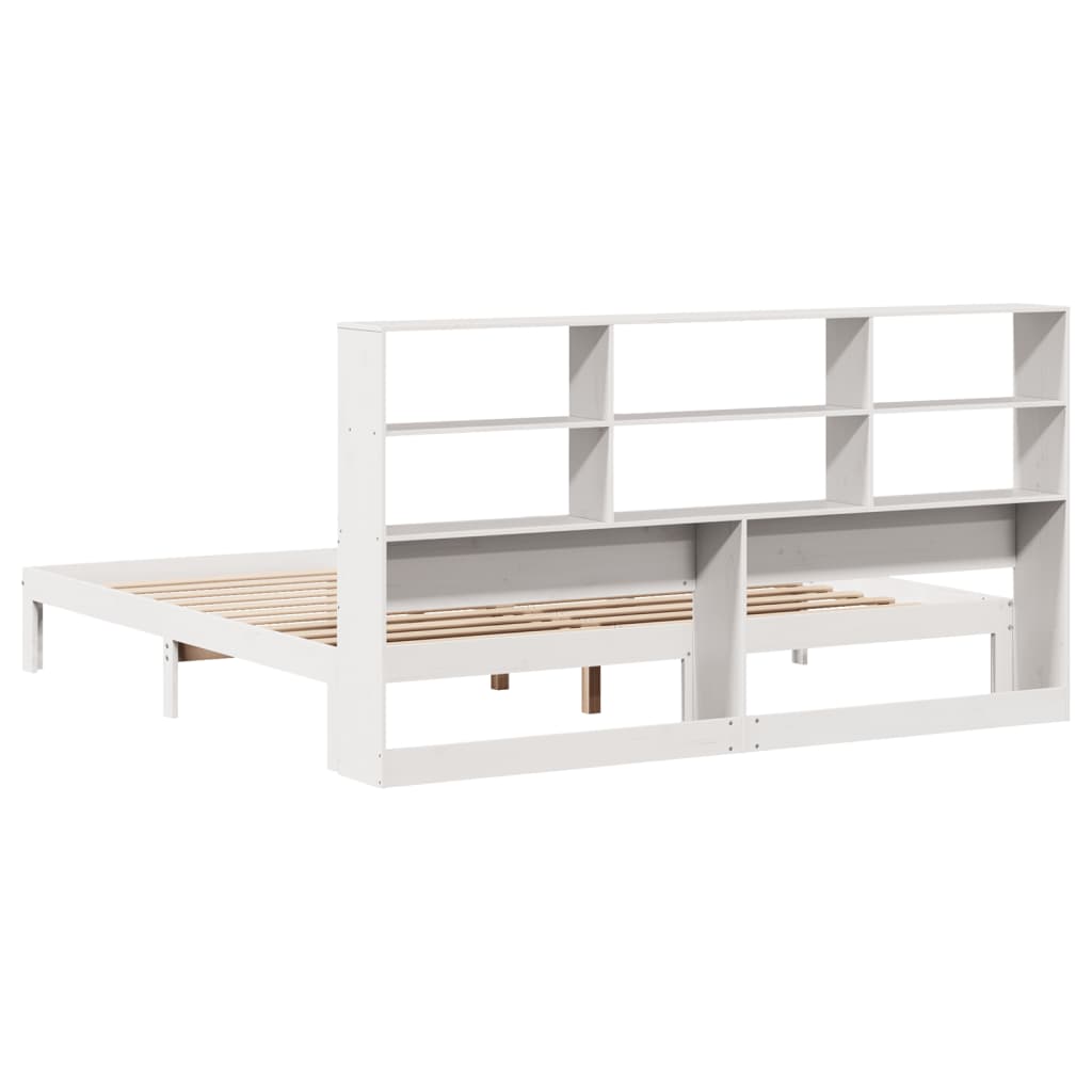 Lit en bois massif avec étagère sans matelas blanc 180x200 cm pin