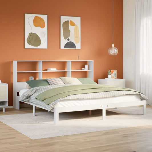 Lit en bois massif avec étagère sans matelas blanc 180x200 cm pin