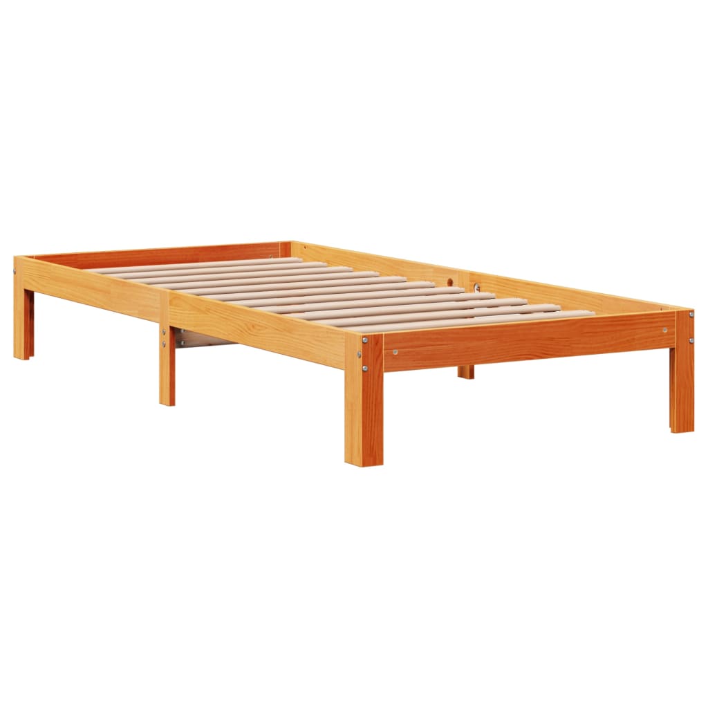 Lit en bois massif avec étagère sans matelas ciré marron 100x200 cm
