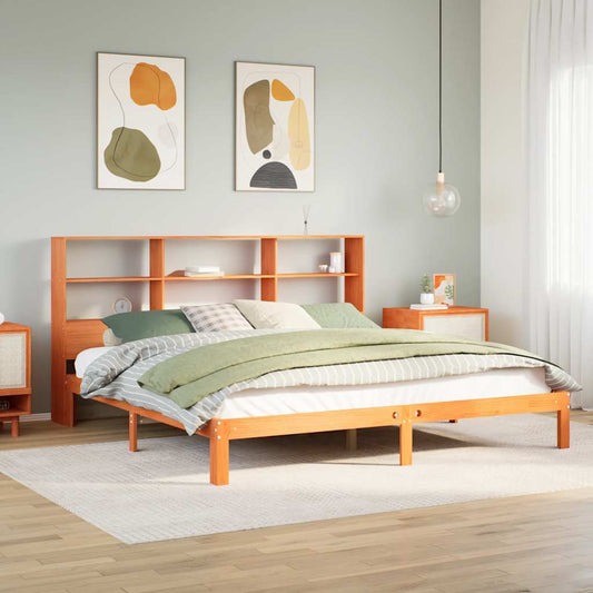 Lit en bois massif avec étagère sans matelas, marron ciré, 180x200 cm