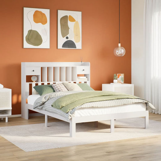 Lit en bois massif avec étagère sans matelas blanc 160x200 cm pin