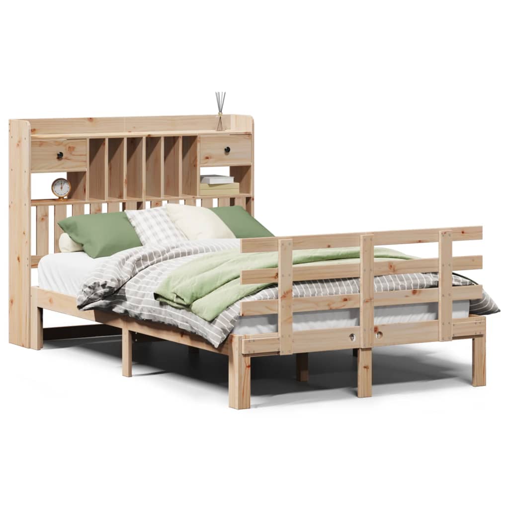 Massivholzbett mit Regal ohne Matratze 135x190 cm Kiefer