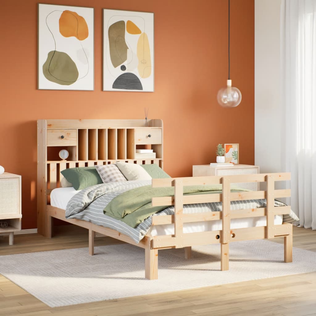 Massivholzbett mit Regal ohne Matratze 135x190 cm Kiefer