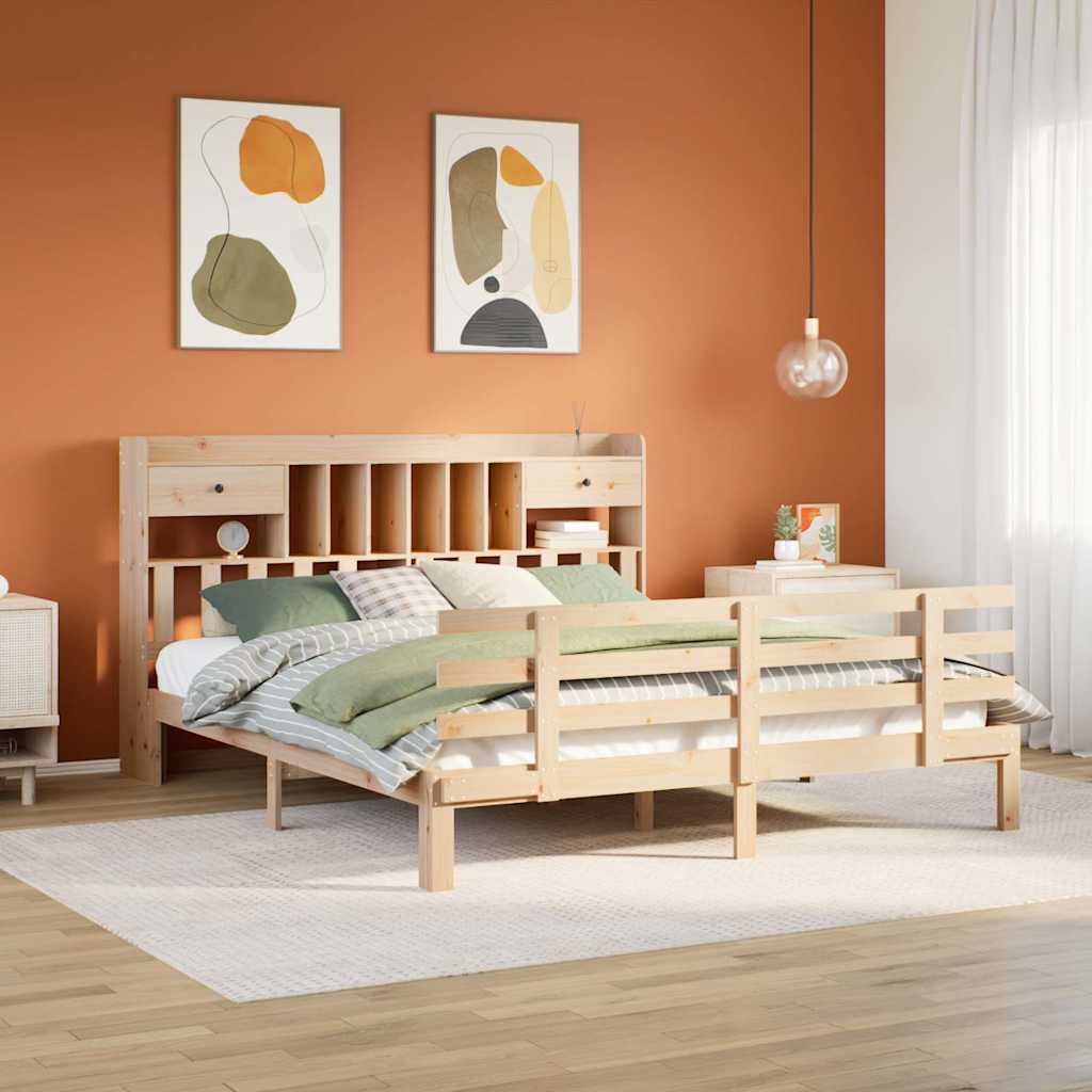 Massivholzbett mit Regal ohne Matratze 180x200 cm Kiefer