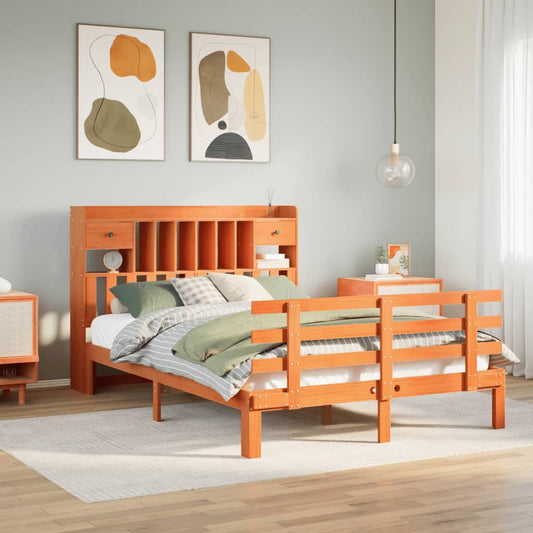 Massivholzbett mit Regal ohne Matratze Wachsbraun 140x190 cm