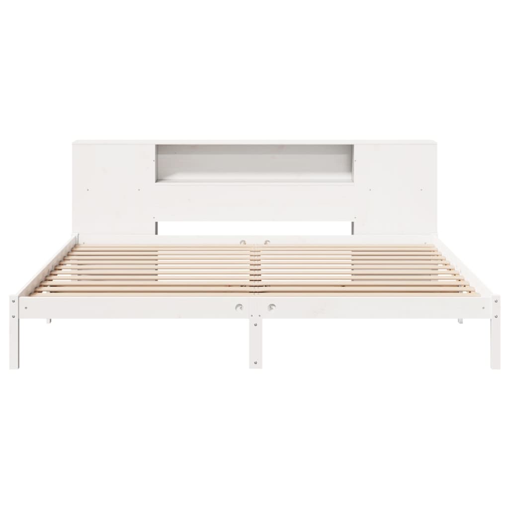Lit en bois massif avec étagère sans matelas blanc 180x200 cm pin