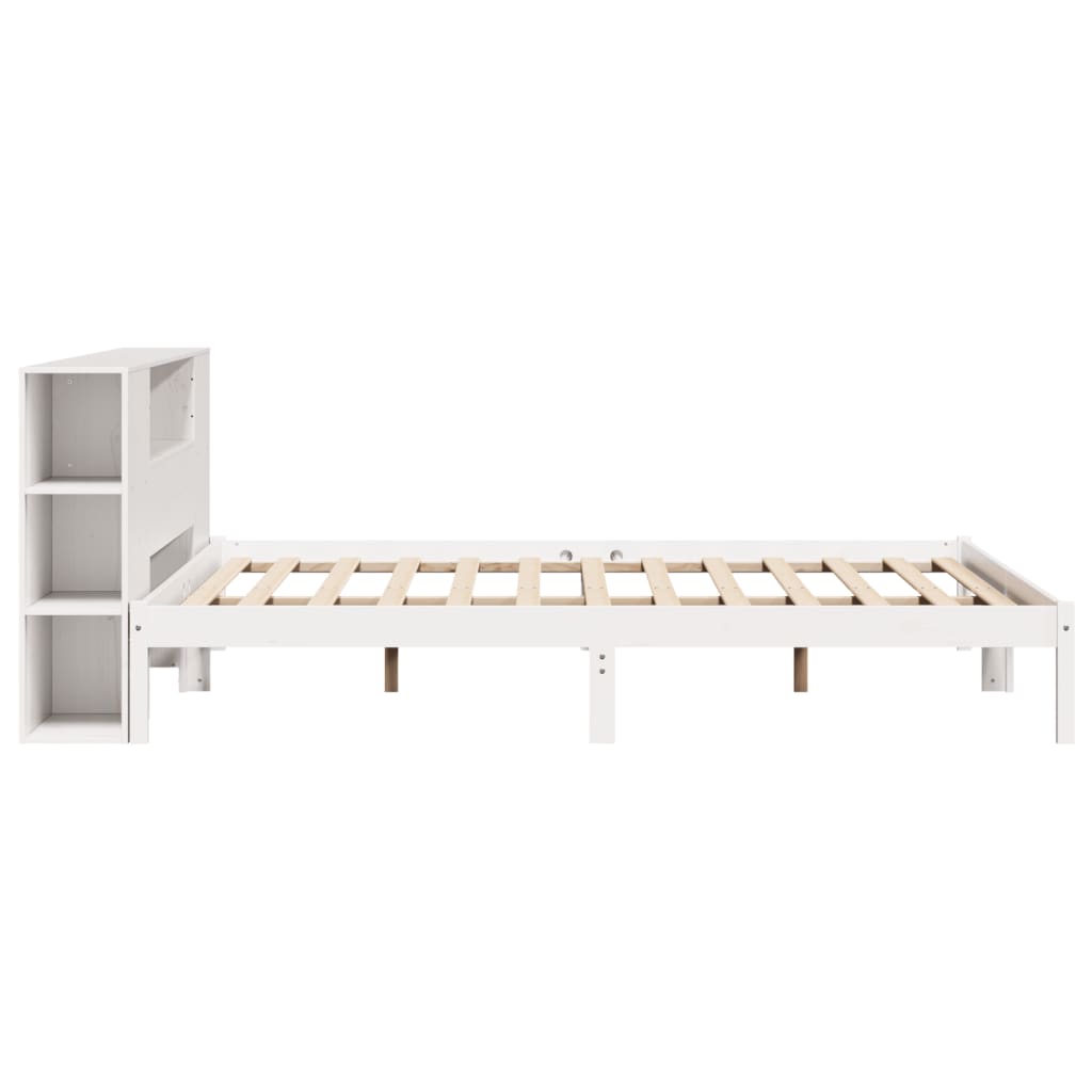 Lit en bois massif avec étagère sans matelas blanc 180x200 cm pin