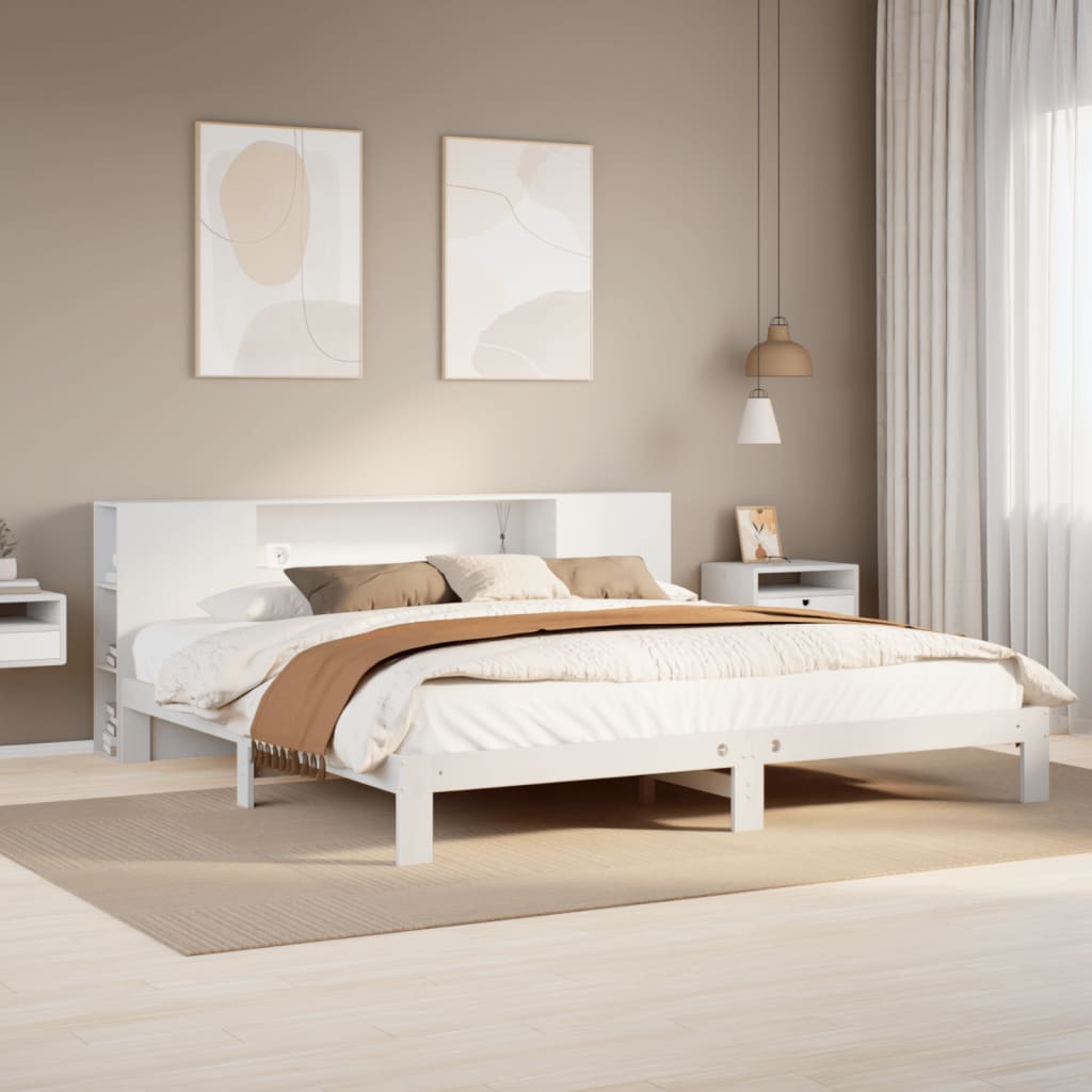 Lit en bois massif avec étagère sans matelas blanc 180x200 cm pin