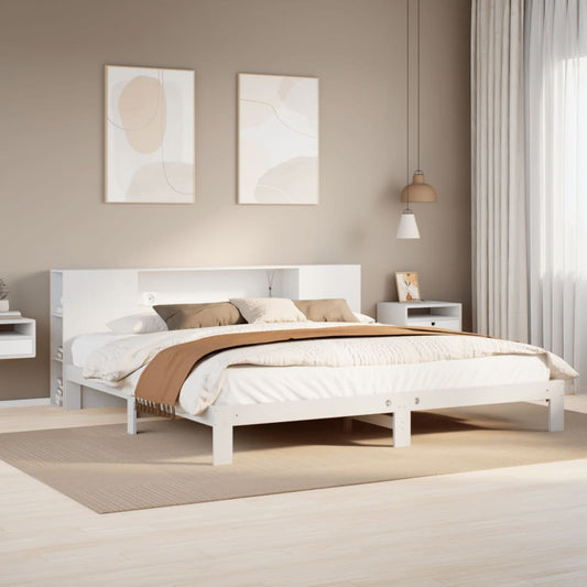 Lit en bois massif avec étagère sans matelas blanc 180x200 cm pin