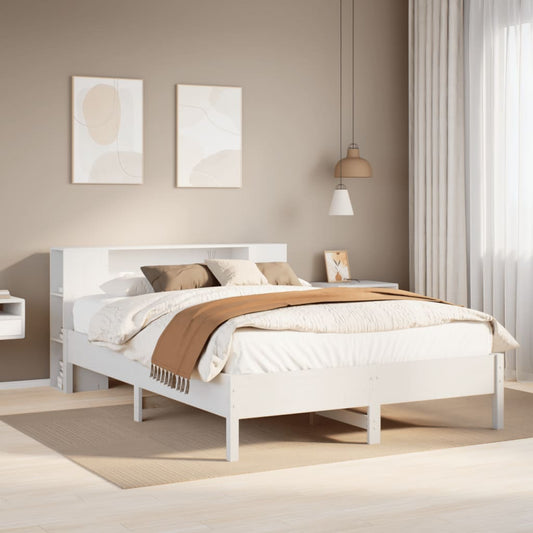 Lit en bois massif avec étagère sans matelas blanc 160x200 cm pin