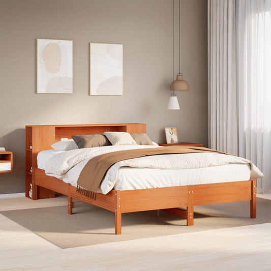 Lit en bois massif avec étagère sans matelas, marron ciré, 160x200 cm