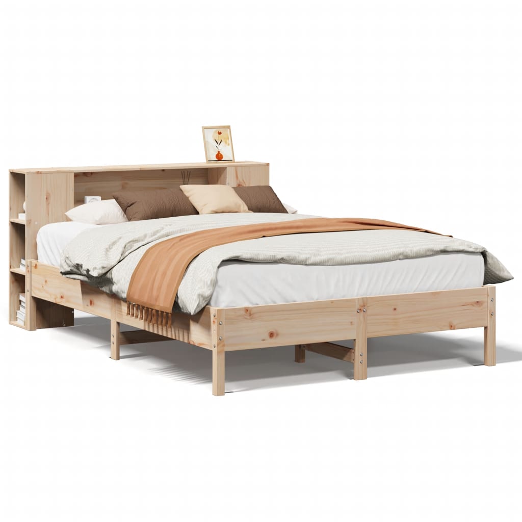 Solid wood bed with shelf without mattress 150x200 cm pine