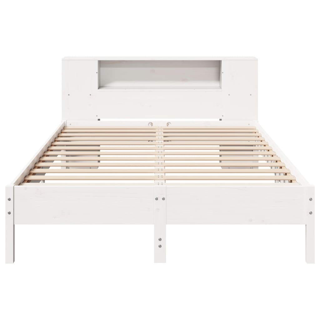 Lit en bois massif avec étagère sans matelas blanc 150x200 cm pin