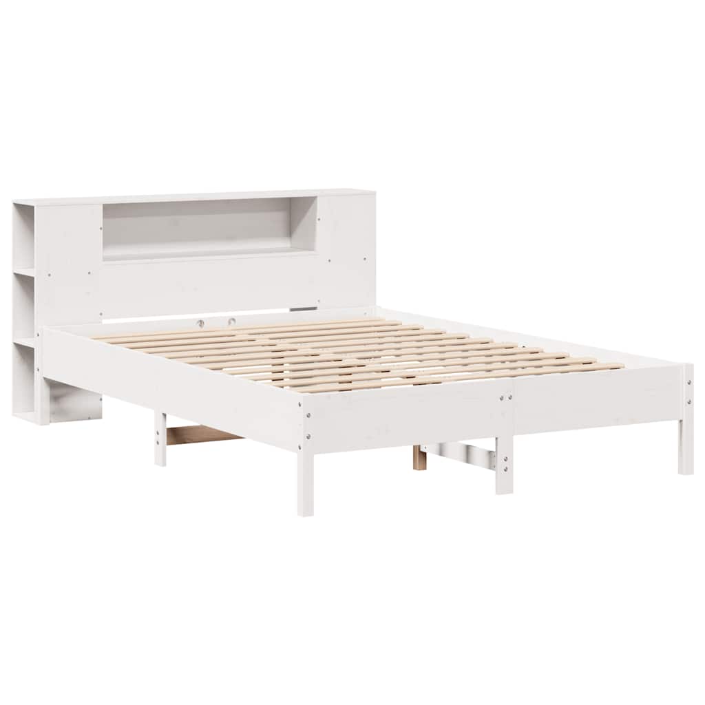 Lit en bois massif avec étagère sans matelas pin blanc 120x190 cm