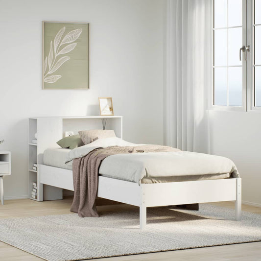 Lit en bois massif avec étagère sans matelas pin blanc 100x200 cm