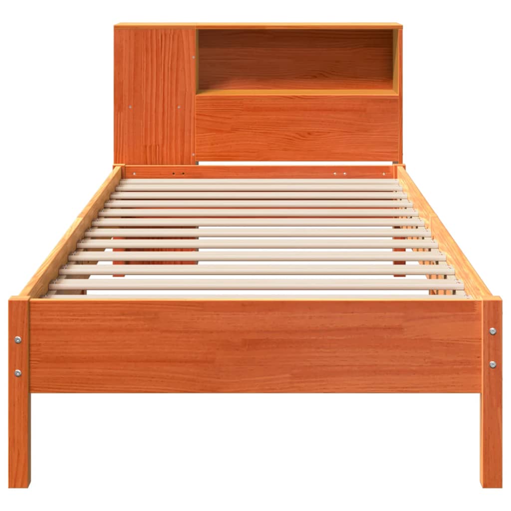 Lit en bois massif avec étagère sans matelas ciré marron 100x200 cm